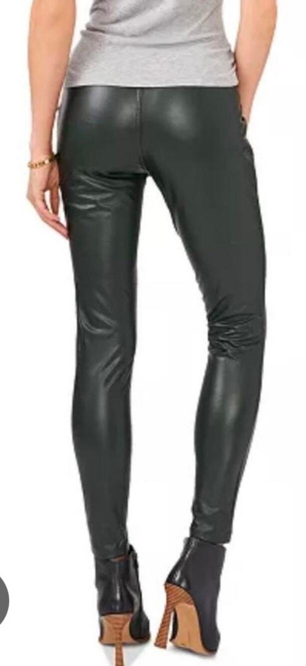 Vince Camuto Black with Dark Green Hue Faux Leather Pull On Leggings XL NWOT